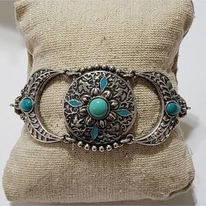 Lucky‎ brand turquoise and scrolled silver tone bracelet